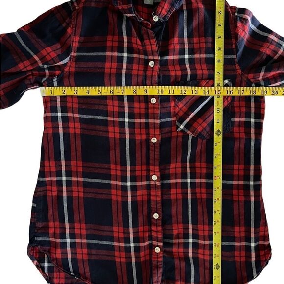 Old Navy red blue flannel classic button down plaid shirt sz M 100% cotton - Picture 7 of 11